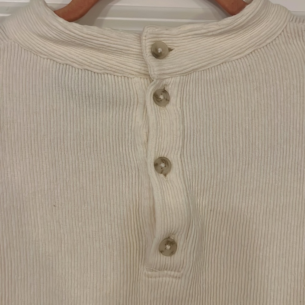 Texture & Thread Button Back Mock Neck Top In Bright Ivory - Picture 4 of 5